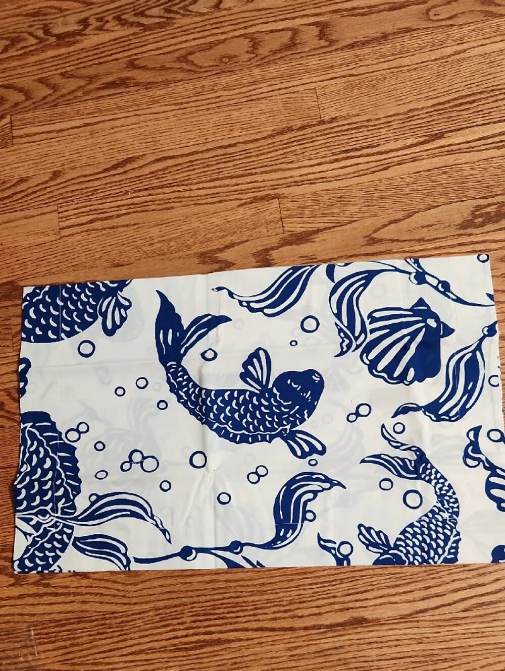 Pair Of Pottery Barn Navy and White Koi-Print Standard Shams